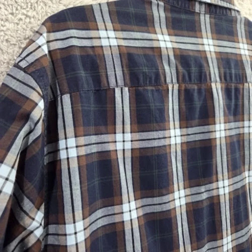 Banana Republic Button Up Shirt Men Large Tall (LT) Blue Plaid Untucked Slim Fit